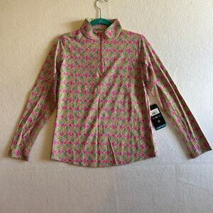 IBKUL Chantal Print Long Sleeve Mock Neck Golf Top w/ Pineapples Size M
